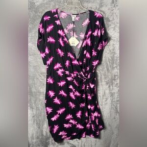 Floral Wrap Dress in Black and Pink